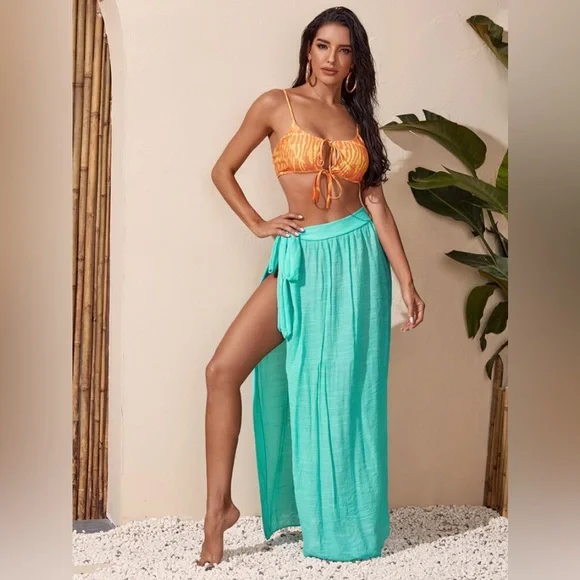 Bohemian Travel Sexy Simple Wrap Cover Up Skirt Leopard Print Solid Color NEW - Picture 5 of 7